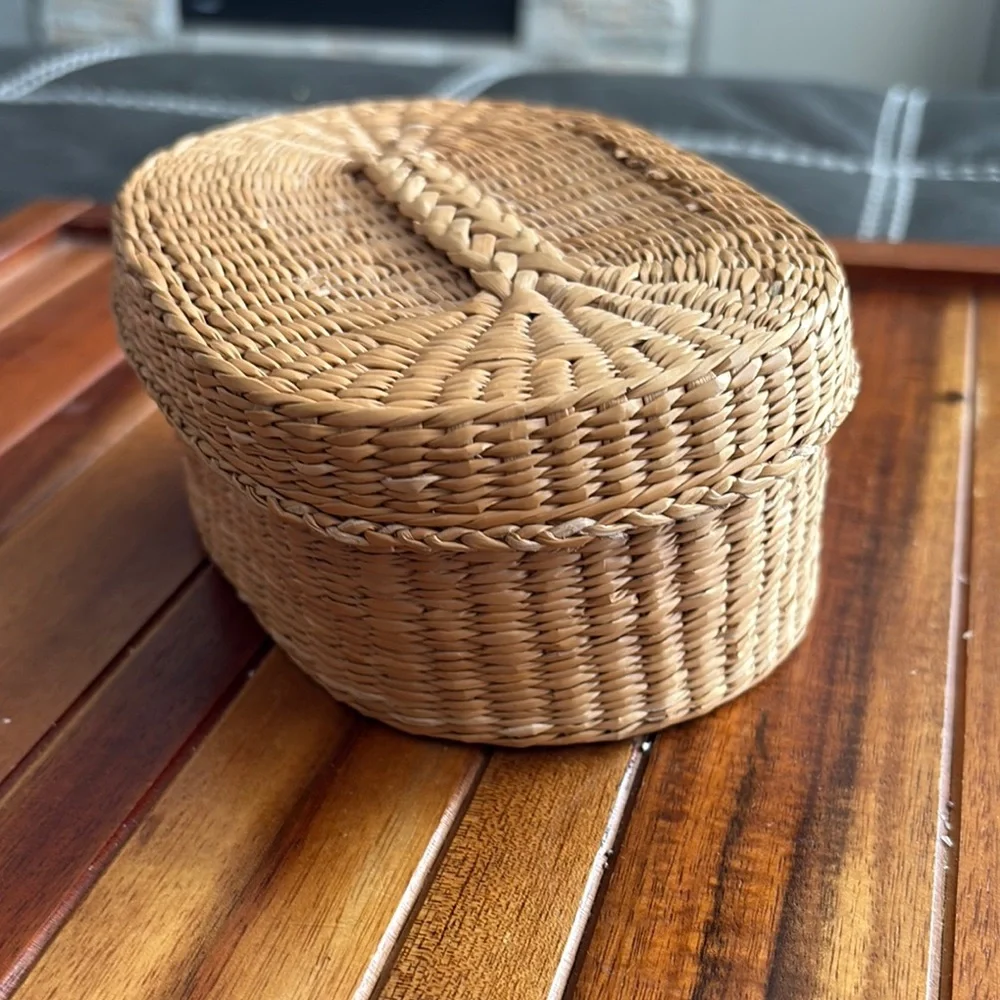 Vintage Woven Storage Basket with Lid